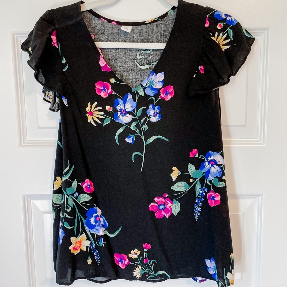 Old navy black floral blouse - S